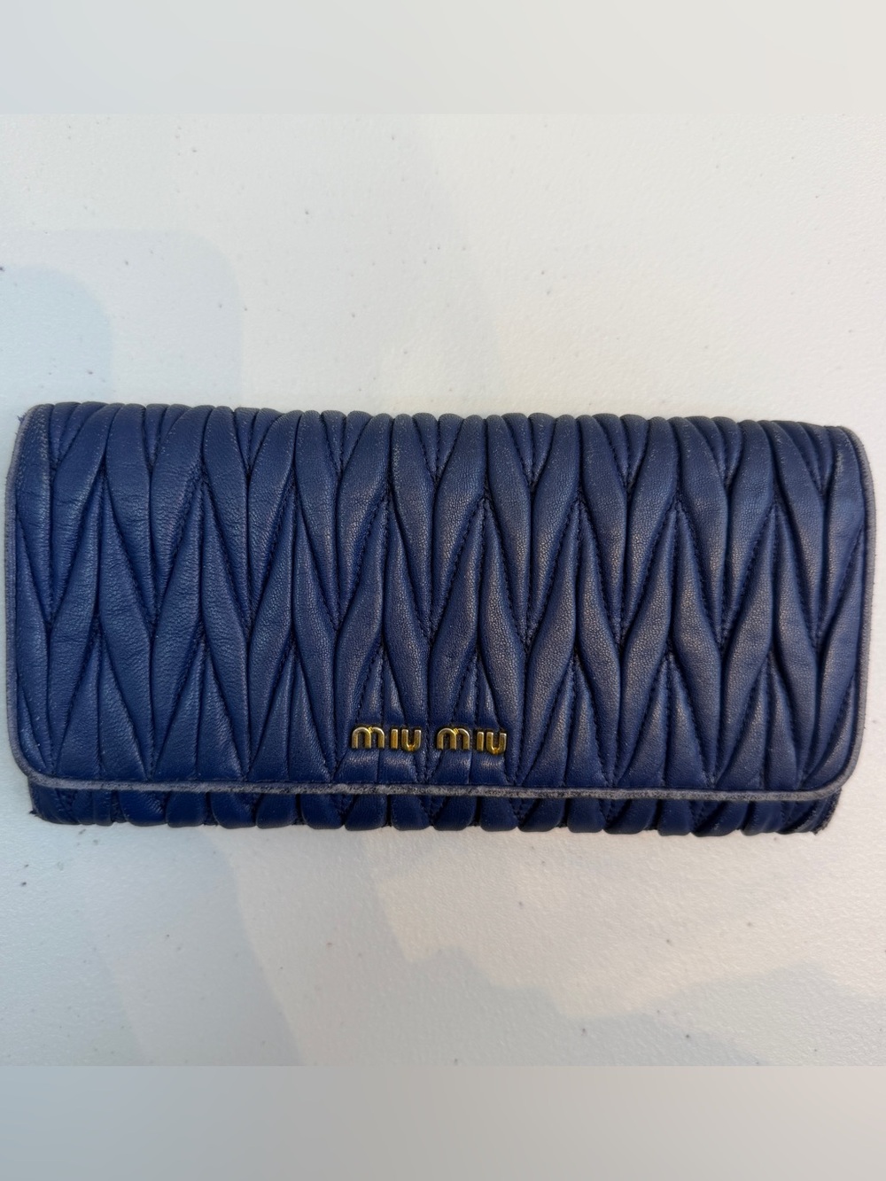 Miu Miu Quilted Navy Leather Wallet with Gold Logo